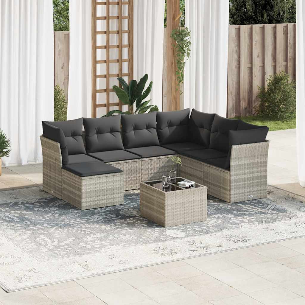 Set De Sofás De Jardín 7 Pzas Con Cojines Ratán Pe