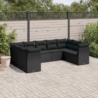 Set Muebles Jardín 9 Pzas Y Cojines Ratán Sintético