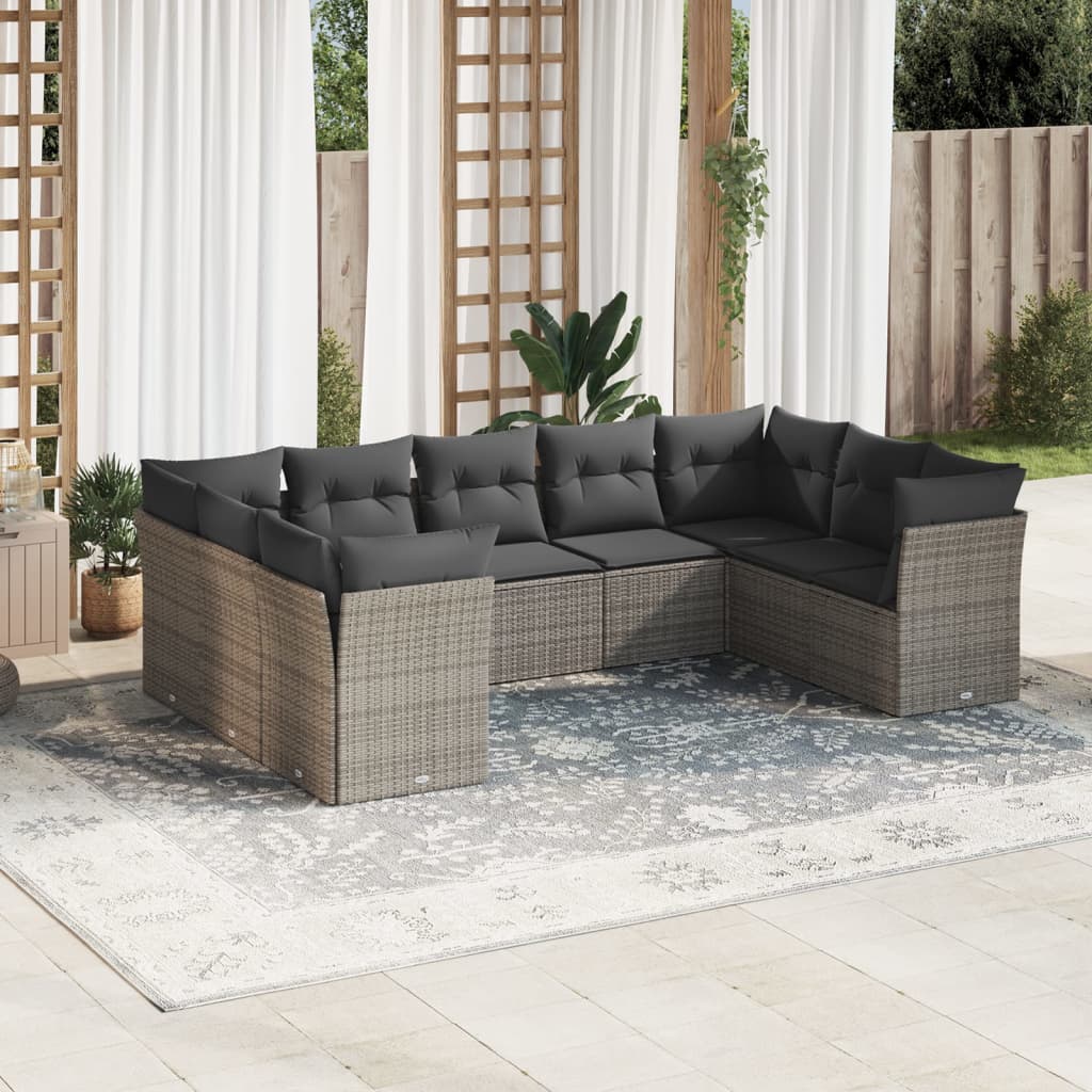 Set Muebles Jardín 9 Pzas Y Cojines Ratán Sintético