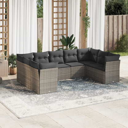 Set Muebles Jardín 9 Pzas Y Cojines Ratán Sintético