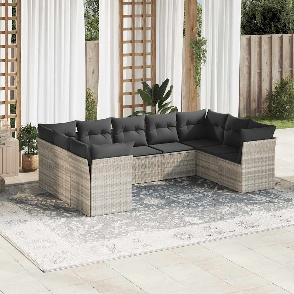 Set Muebles Jardín 9 Pzas Y Cojines Ratán Sintético