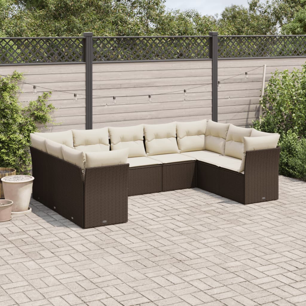 Set Muebles Jardín 9 Pzas Y Cojines Ratán Sintético