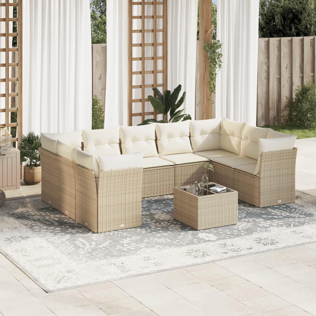 Set Muebles Jardín 9 Pzas Y Cojines Ratán Sintético