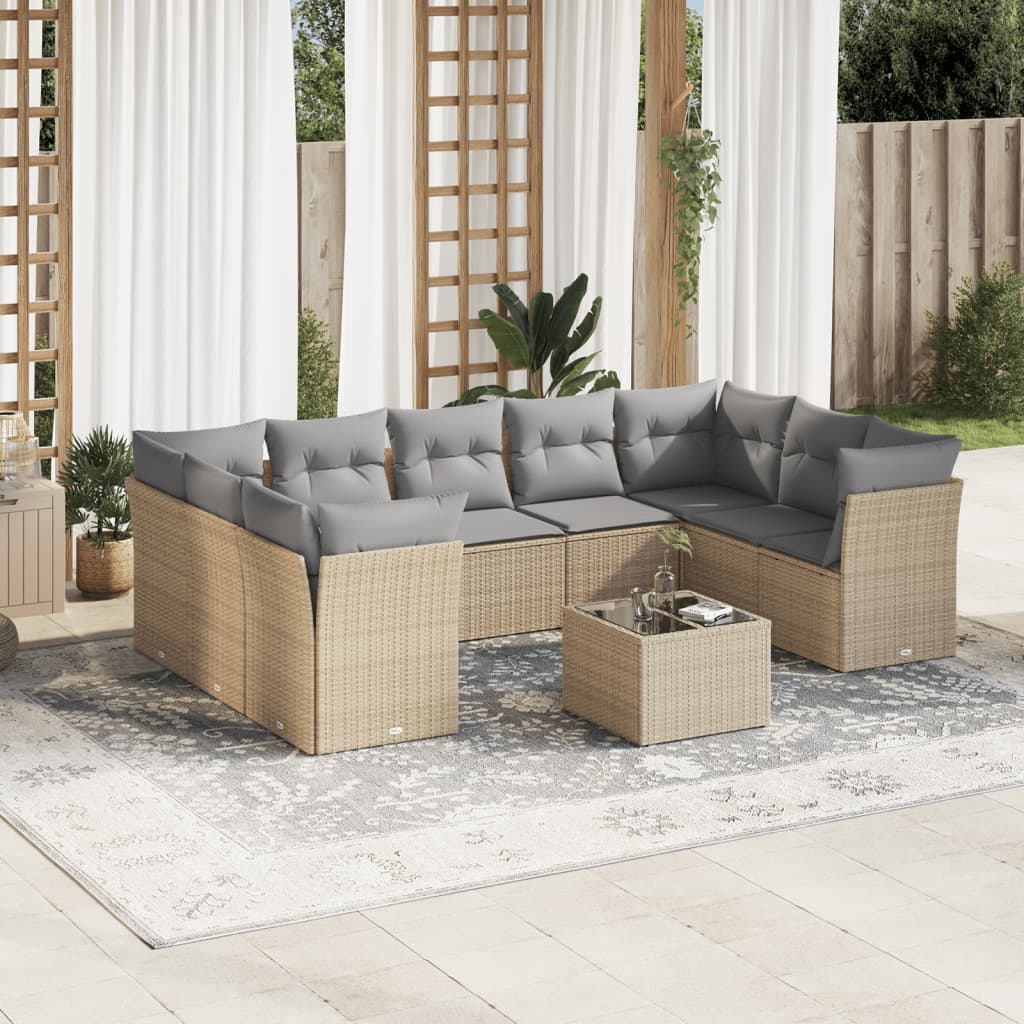 Set Muebles Jardín 9 Pzas Y Cojines Ratán Sintético