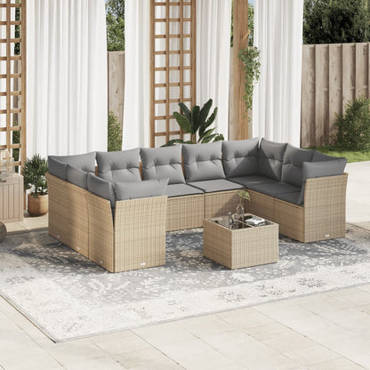 Set Muebles Jardín 9 Pzas Y Cojines Ratán Sintético