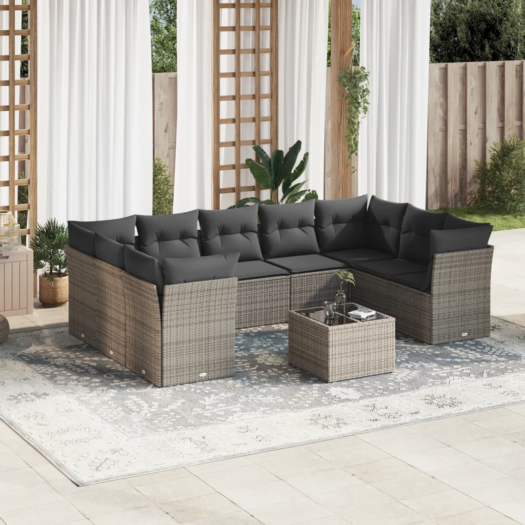 Set Muebles Jardín 9 Pzas Y Cojines Ratán Sintético