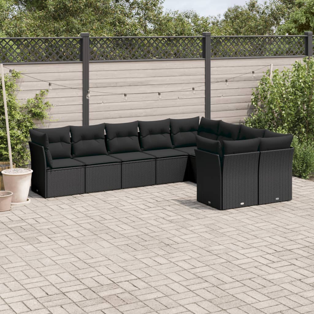 Set Muebles Jardín 9 Pzas Y Cojines Ratán Sintético
