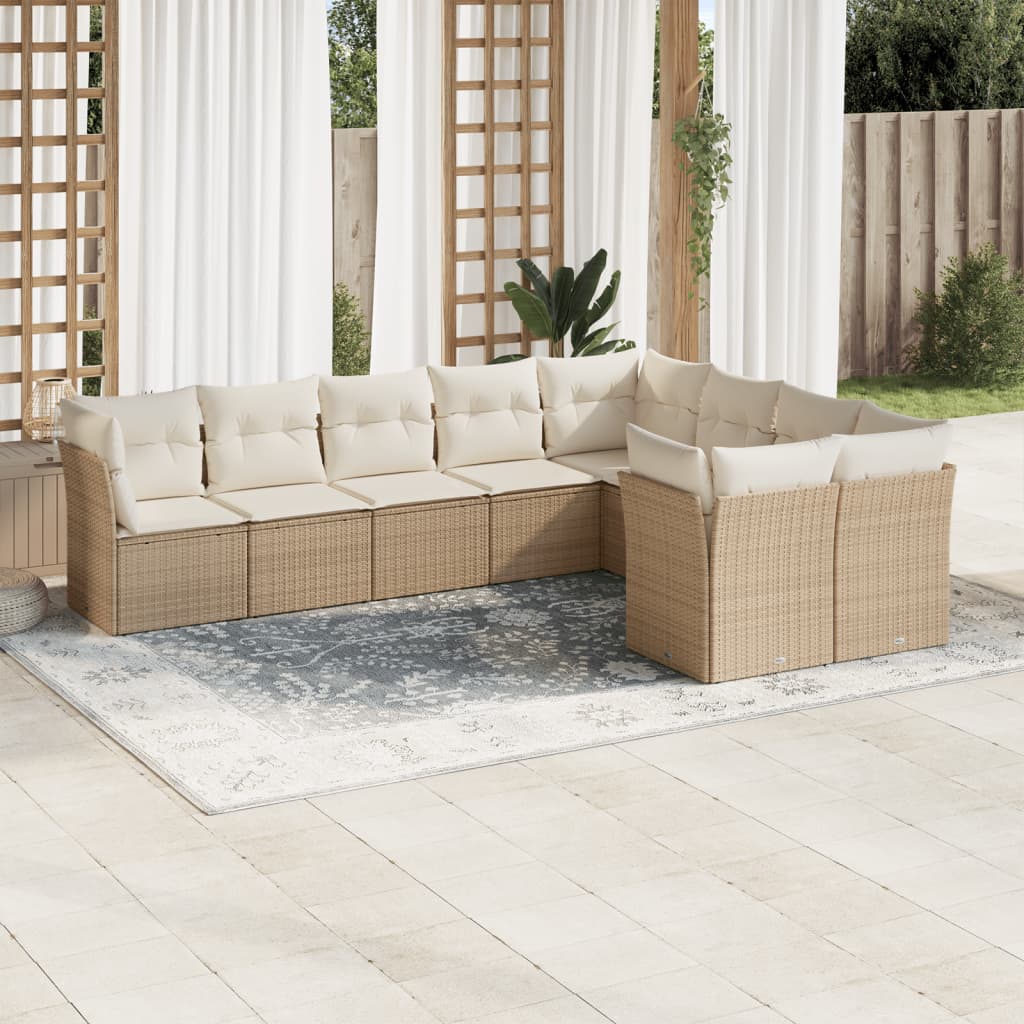 Set Muebles Jardín 9 Pzas Y Cojines Ratán Sintético