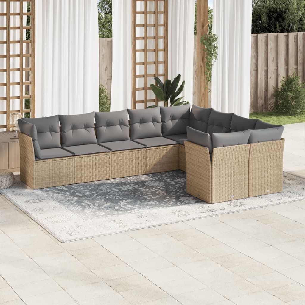Set Muebles Jardín 9 Pzas Y Cojines Ratán Sintético