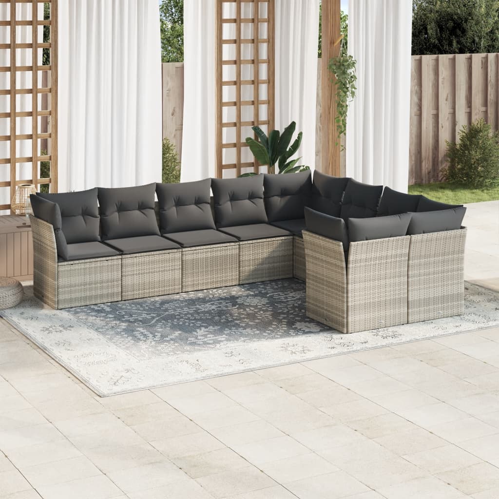 Set Muebles Jardín 9 Pzas Y Cojines Ratán Sintético