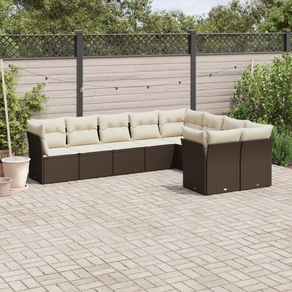 Set Muebles Jardín 9 Pzas Y Cojines Ratán Sintético