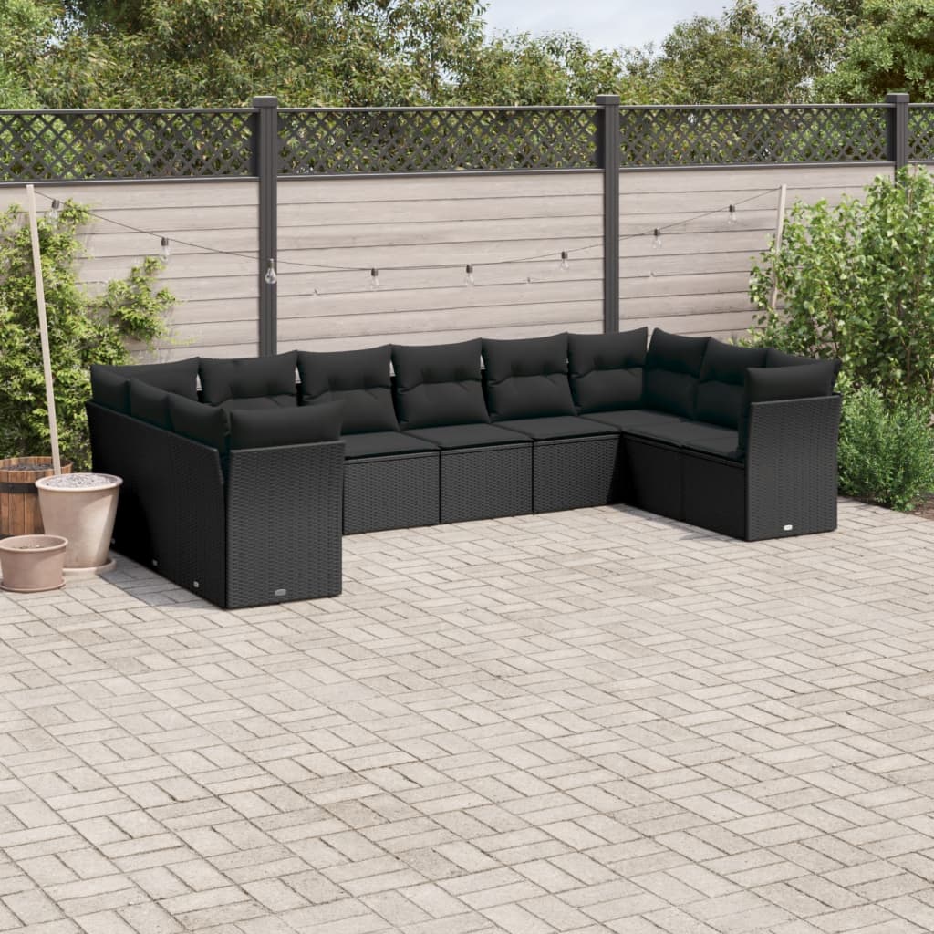 Set De Sofás De Jardín 11 Pzas Y Cojines Ratán Sintético Gris