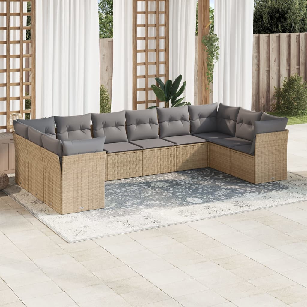 Set De Sofás De Jardín 11 Pzas Y Cojines Ratán Sintético Gris