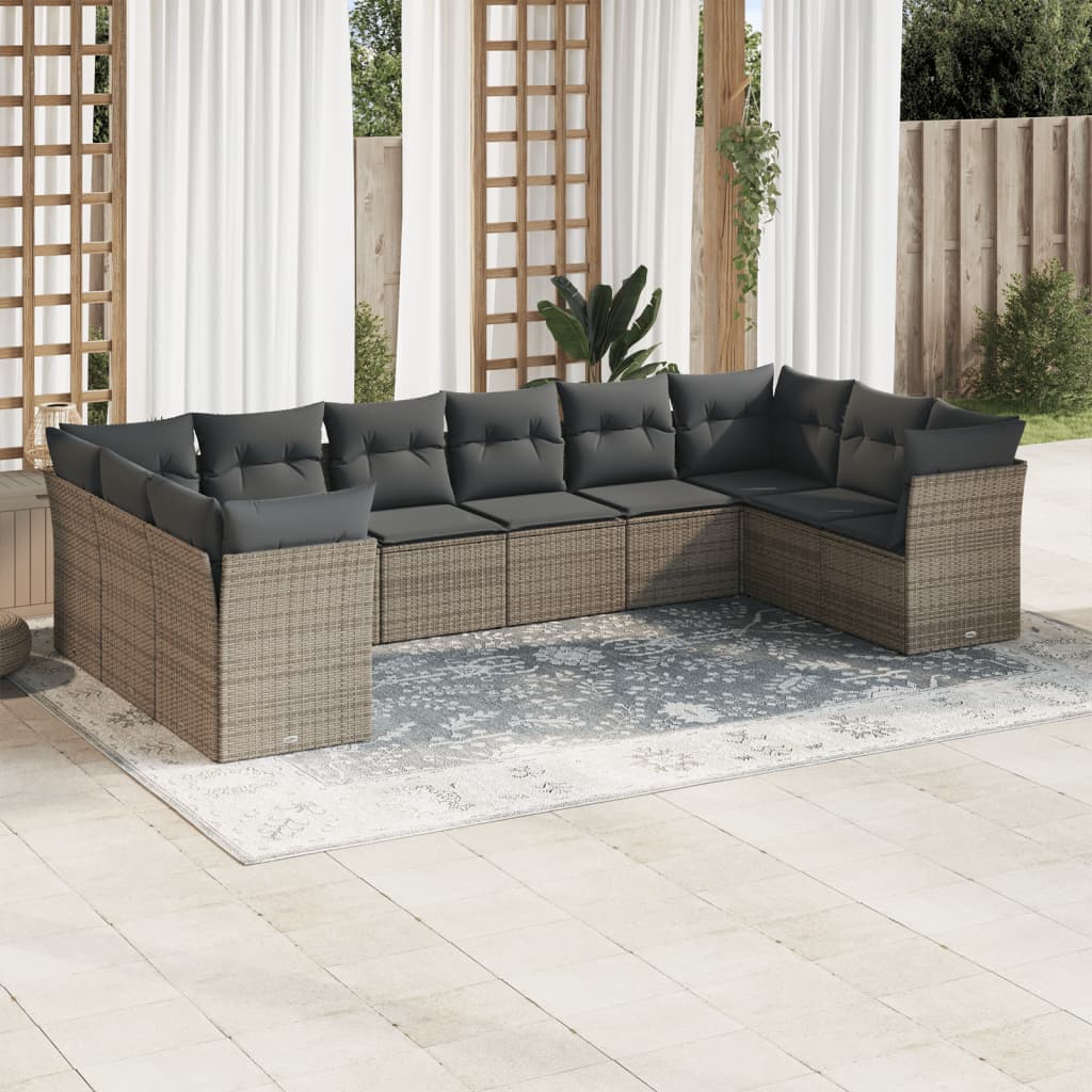 Set De Sofás De Jardín 11 Pzas Y Cojines Ratán Sintético Gris