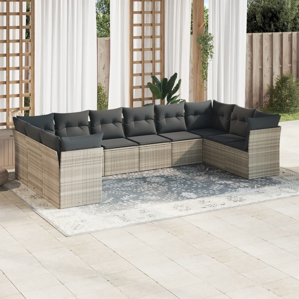 Set De Sofás De Jardín 11 Pzas Y Cojines Ratán Sintético Gris