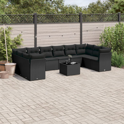 Set De Sofás De Jardín 11 Pzas Y Cojines Ratán Sintético Gris