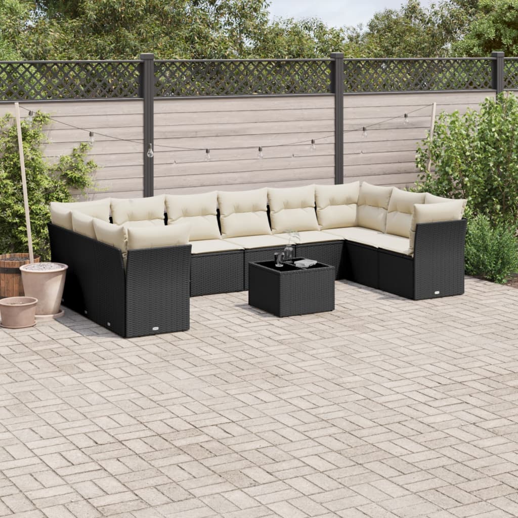 Set De Sofás De Jardín 11 Pzas Y Cojines Ratán Sintético Gris