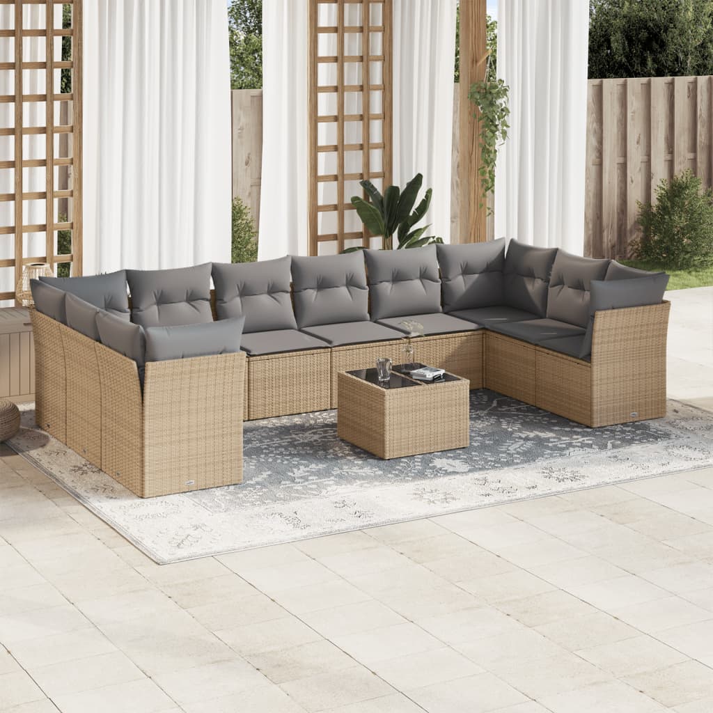 Set De Sofás De Jardín 11 Pzas Y Cojines Ratán Sintético Gris