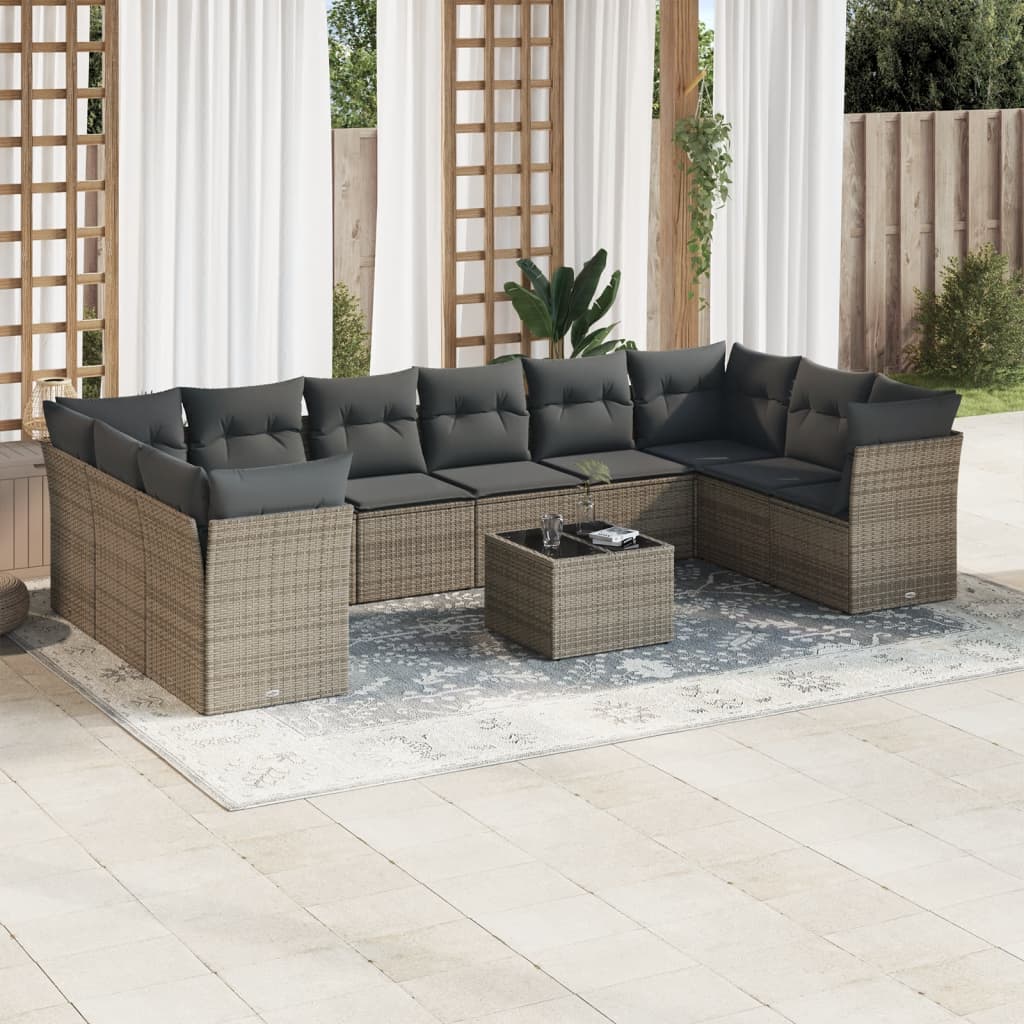 Set De Sofás De Jardín 11 Pzas Y Cojines Ratán Sintético Gris