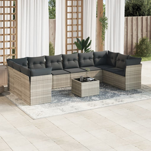 Set De Sofás De Jardín 11 Pzas Y Cojines Ratán Sintético Gris
