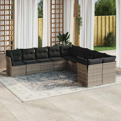 Set De Sofás De Jardín 11 Pzas Y Cojines Ratán Sintético Gris