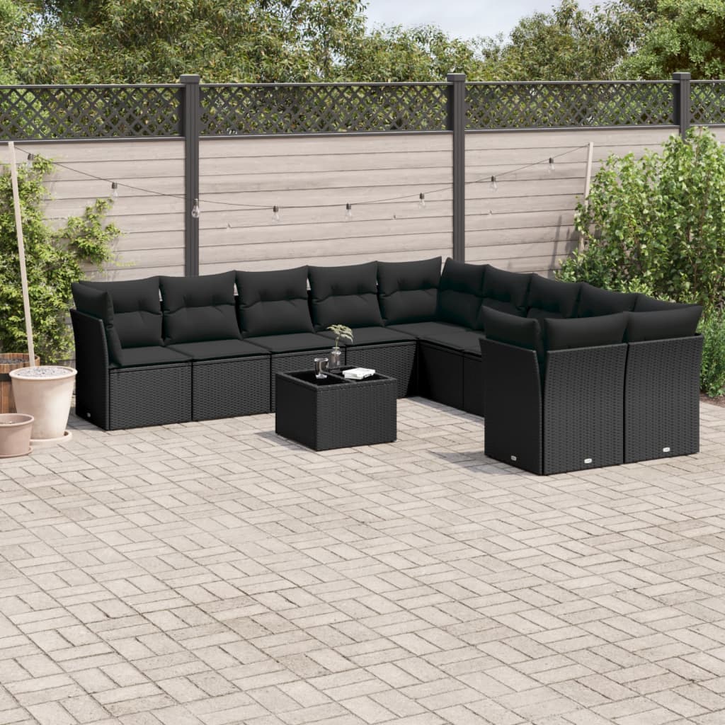 Set De Sofás De Jardín 11 Pzas Y Cojines Ratán Sintético Gris