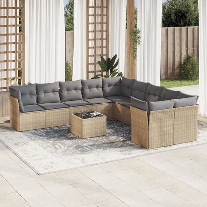 Set De Sofás De Jardín 11 Pzas Y Cojines Ratán Sintético Gris