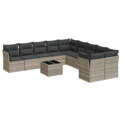 Set De Sofás De Jardín 11 Pzas Y Cojines Ratán Sintético Gris