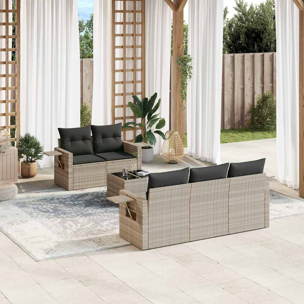 Set De Sofás De Jardín 6 Pzas Y Cojines Ratán Sintético Gris