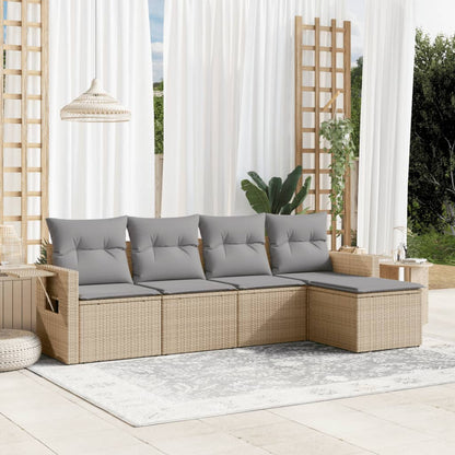 Set De Sofás Jardín Y Cojines 5 Pzas Ratán Sintético