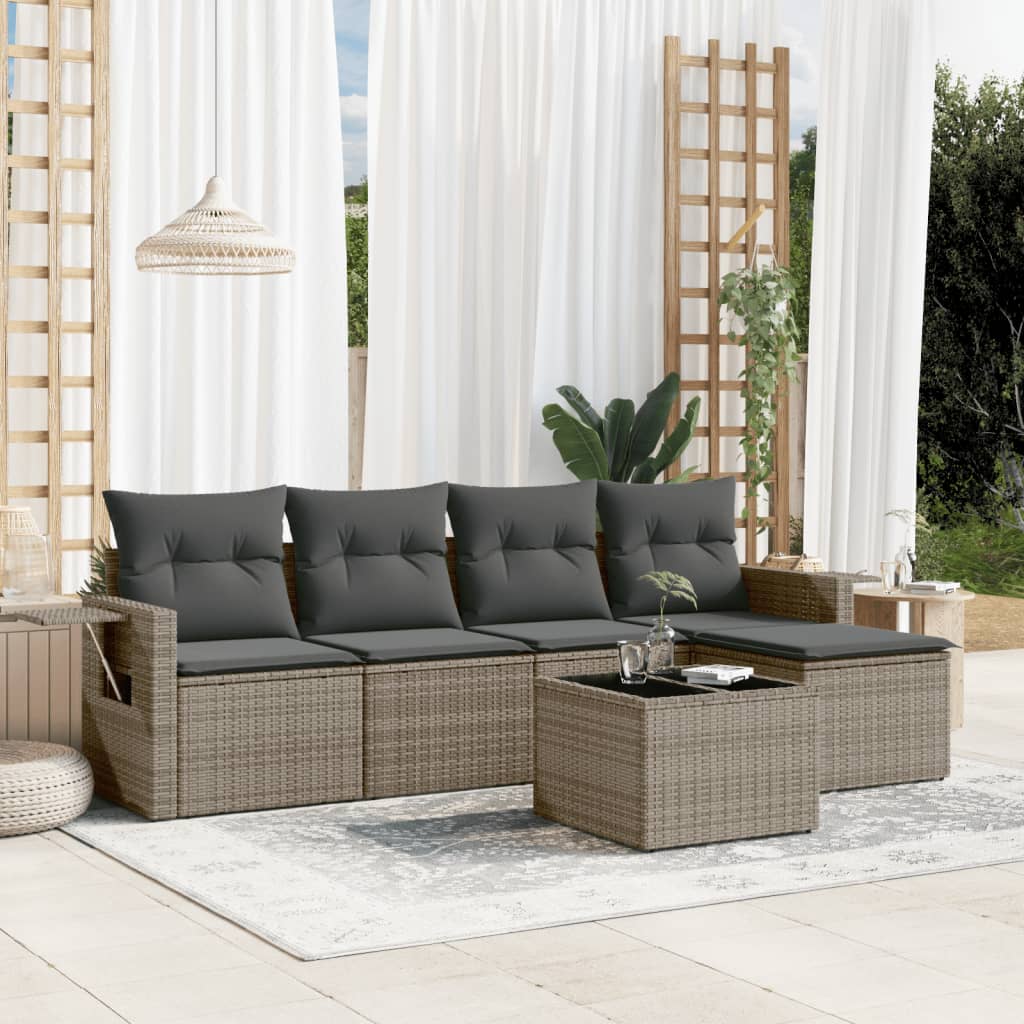 Set De Sofás Jardín Y Cojines 5 Pzas Ratán Sintético