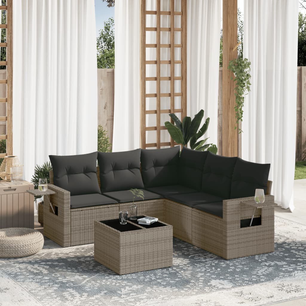 Set De Sofás De Jardín 6 Pzas Y Cojines Ratán Sintético Gris