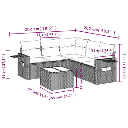 Set De Sofás De Jardín 6 Pzas Y Cojines Ratán Sintético Gris