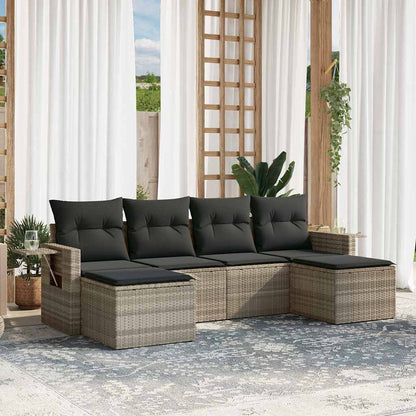 Set De Sofás De Jardín 6 Pzas Y Cojines Ratán Sintético Gris