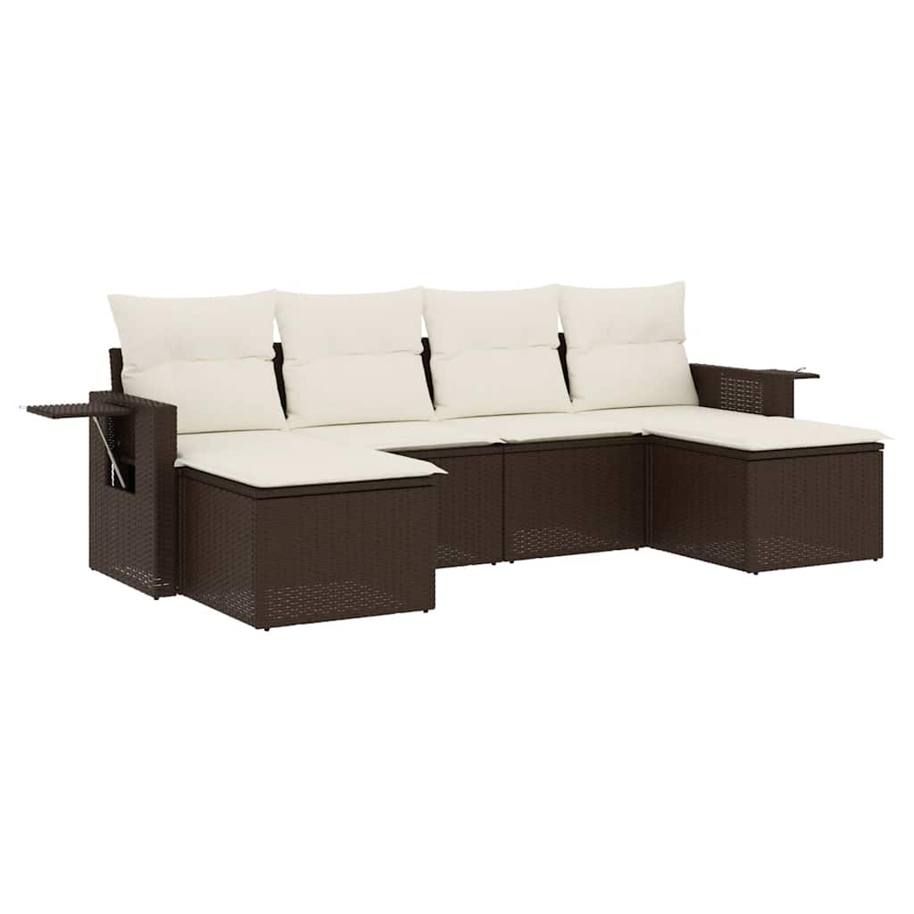 Set Sofás De Jardín 6 Piezas Y Cojines Ratán Sintético Marrón