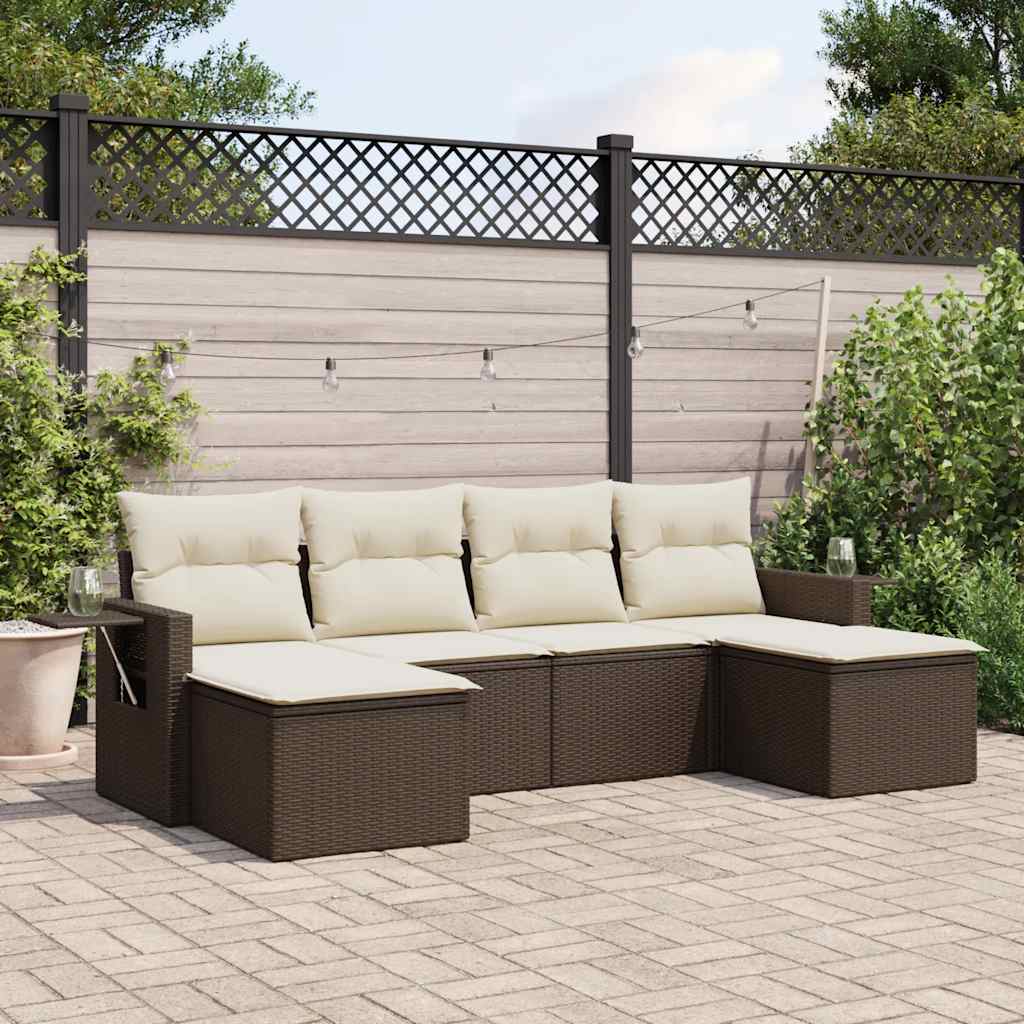 Set Sofás De Jardín 6 Piezas Y Cojines Ratán Sintético Marrón