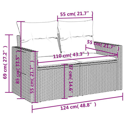 Set Muebles Jardín 9 Pzas Y Cojines Ratán Sintético