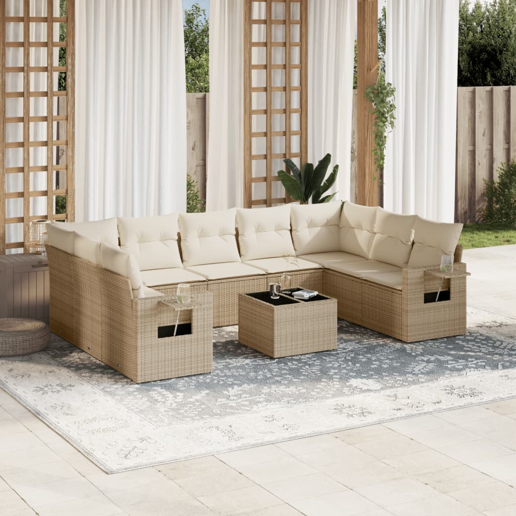 Set Muebles Jardín 9 Pzas Y Cojines Ratán Sintético