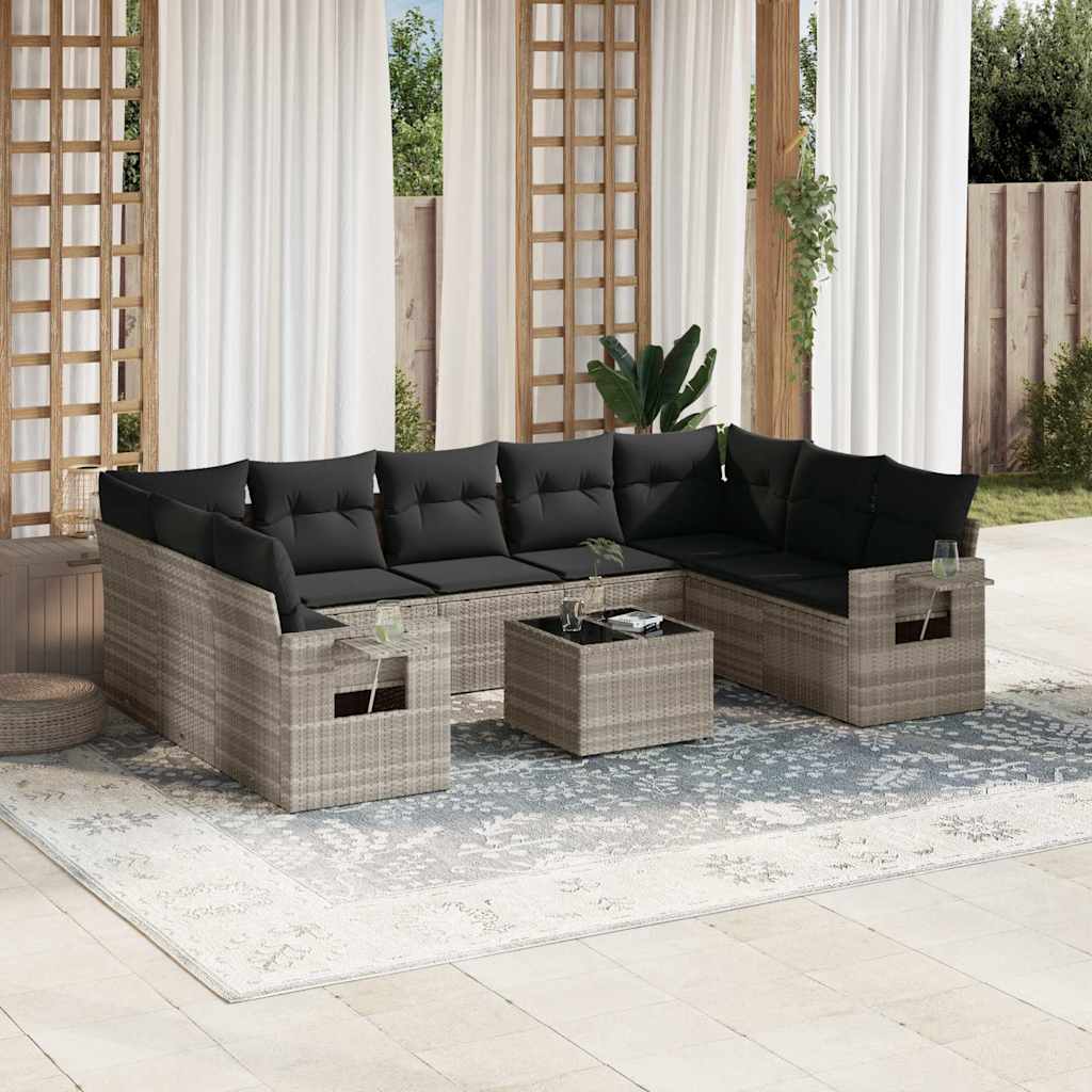 Set Muebles Jardín 9 Pzas Y Cojines Ratán Sintético