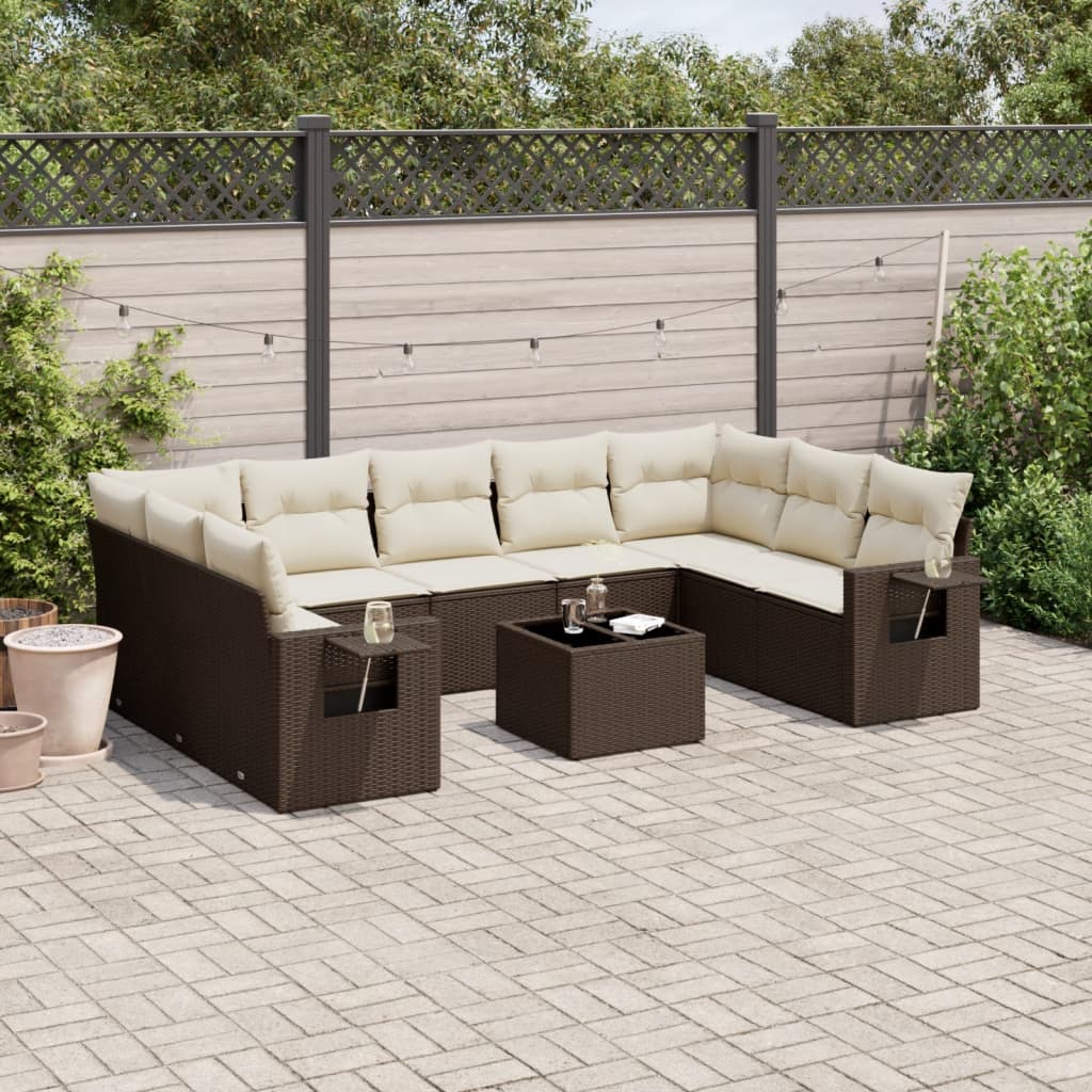 Set Muebles Jardín 9 Pzas Y Cojines Ratán Sintético