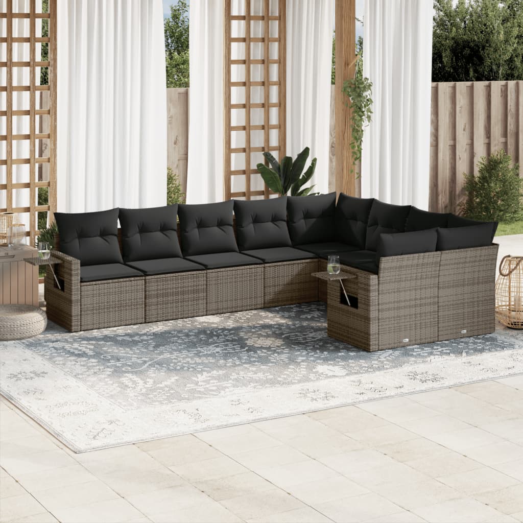 Set Muebles Jardín 9 Pzas Y Cojines Ratán Sintético
