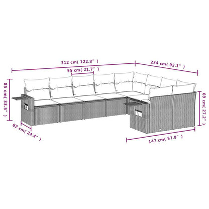 Set Muebles Jardín 9 Pzas Y Cojines Ratán Sintético