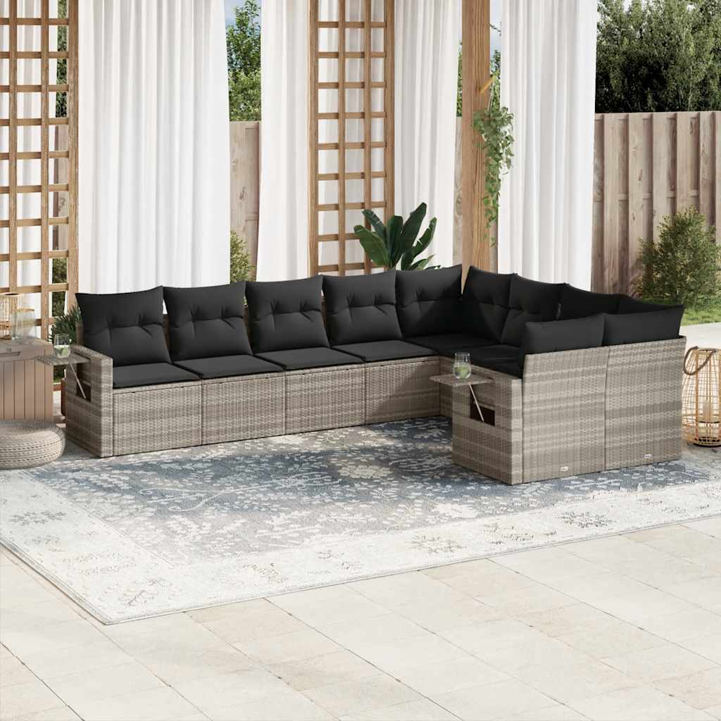 Set Muebles Jardín 9 Pzas Y Cojines Ratán Sintético