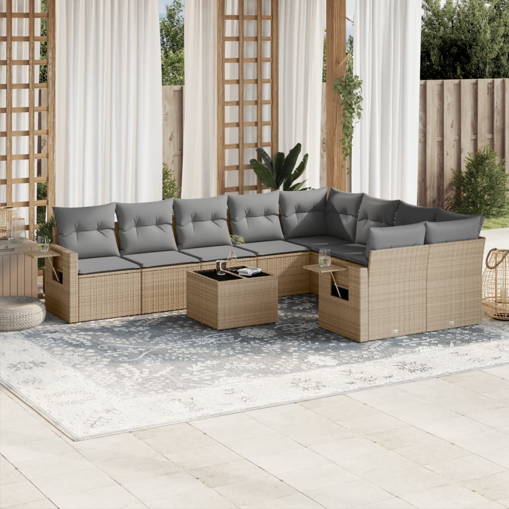Set Muebles Jardín 9 Pzas Y Cojines Ratán Sintético