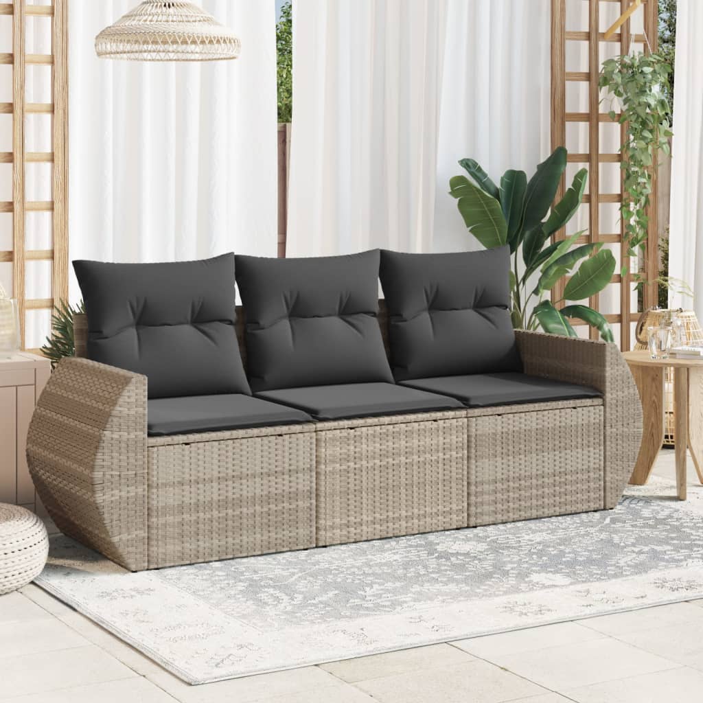 Set Sofás De Jardín 3 Piezas Y Cojines Ratán Sintético Marrón