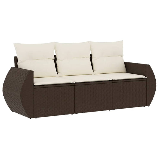 Set Sofás De Jardín 3 Piezas Y Cojines Ratán Sintético Marrón