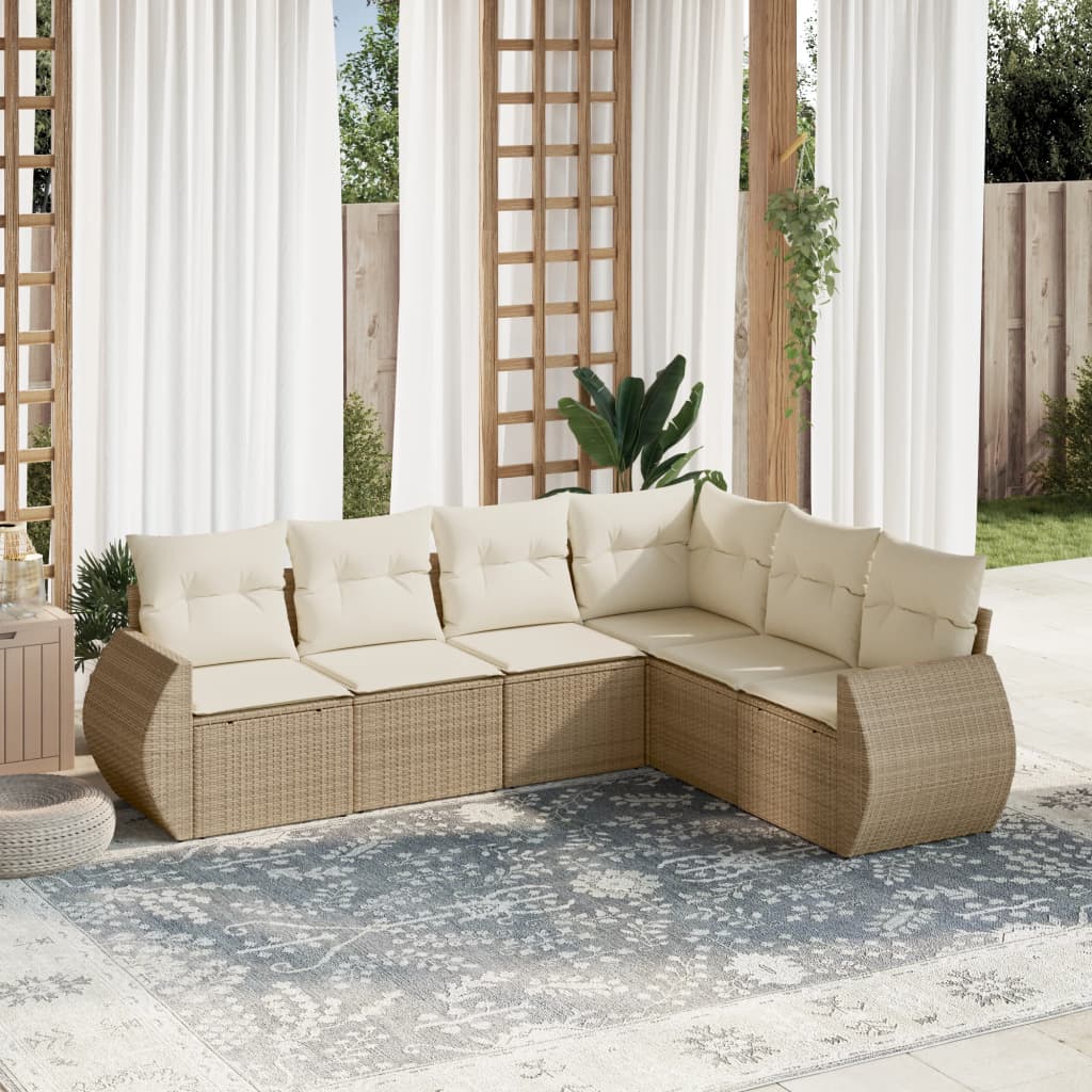 Set Sofás De Jardín 6 Piezas Y Cojines Ratán Sintético Marrón