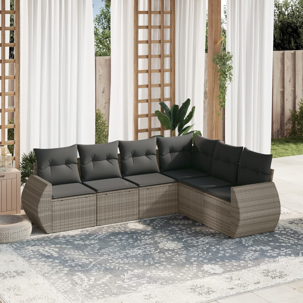 Set Sofás De Jardín 6 Piezas Y Cojines Ratán Sintético Marrón