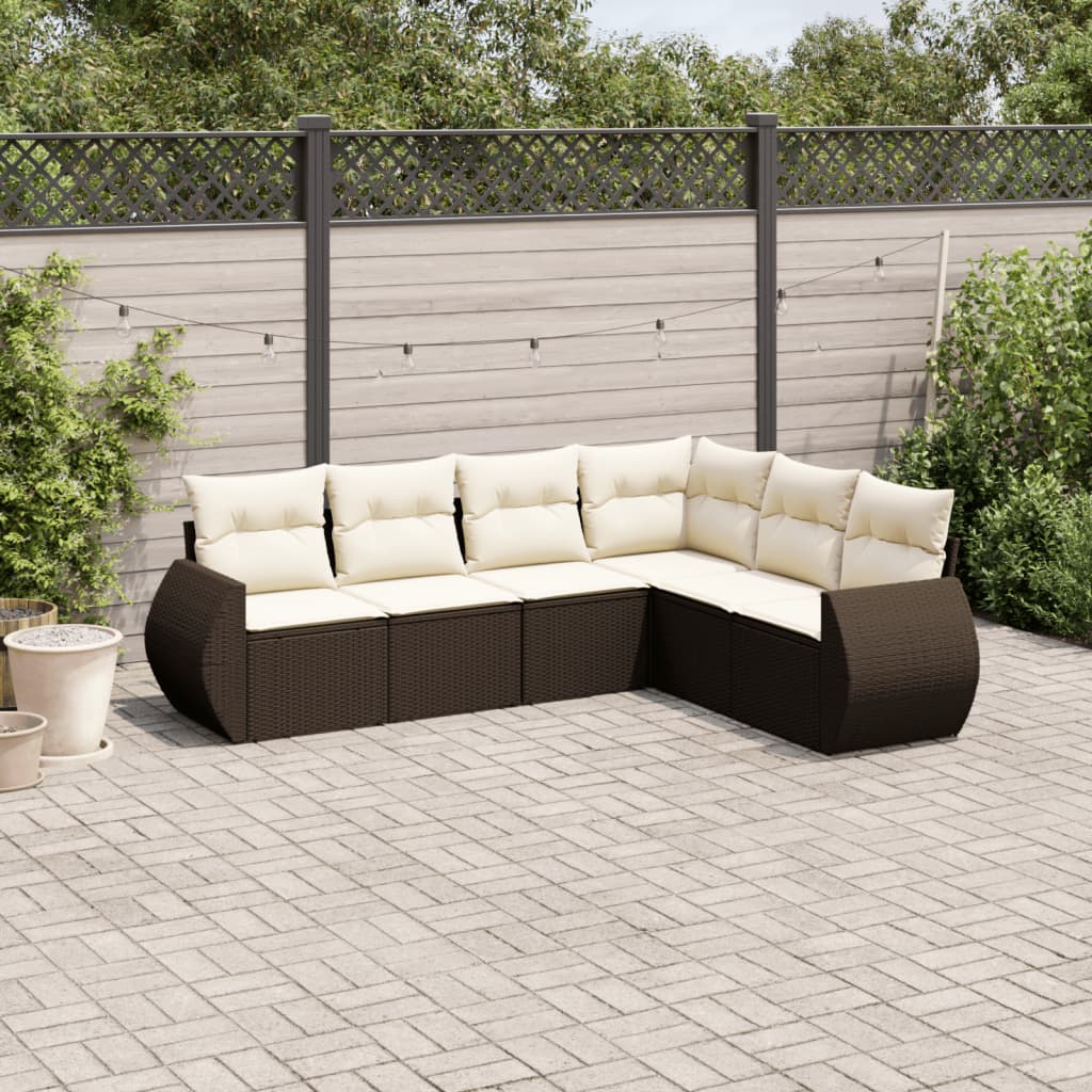 Set Sofás De Jardín 6 Piezas Y Cojines Ratán Sintético Marrón