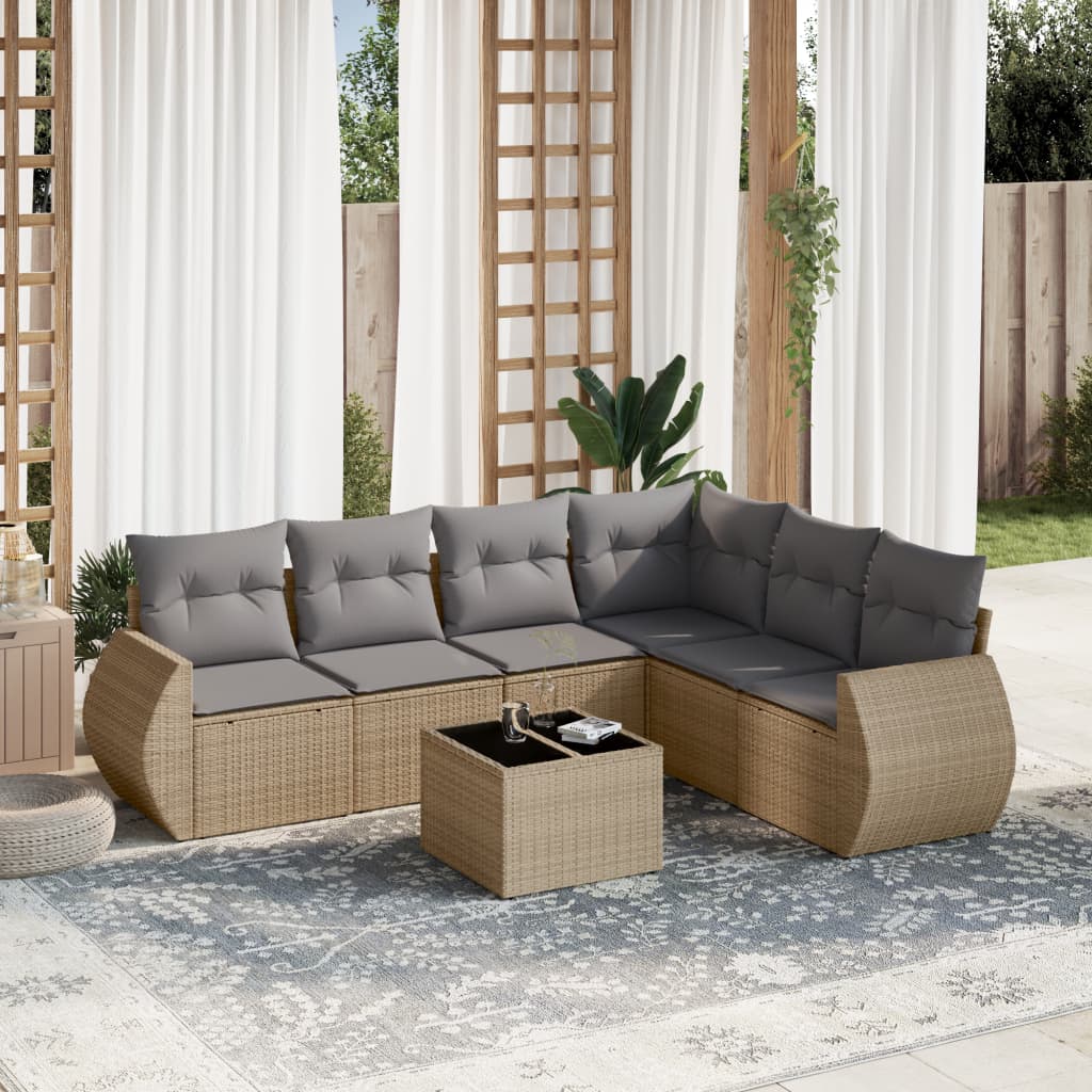 Set Sofás De Jardín 6 Piezas Y Cojines Ratán Sintético Marrón